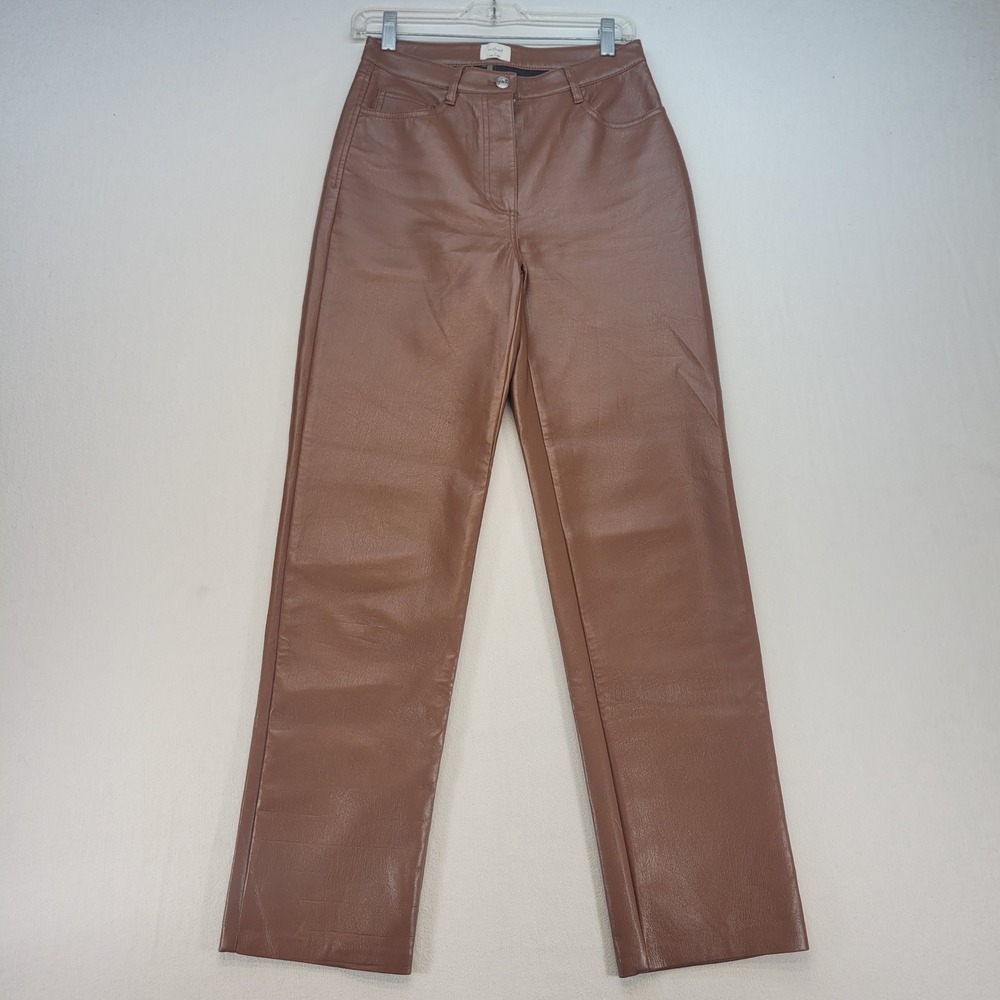 Wilfred Faux Leather Pants Womens 4 Brown Straight Leg High Rise